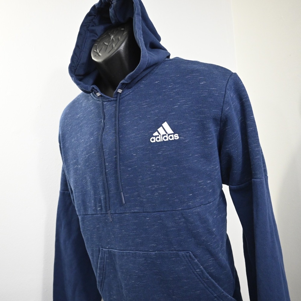 Adidas Hoodie Blue Performance Cotton Blend Long Sleeve Pullover Mens Size Large